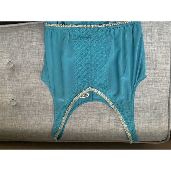 Vintage QS Silk Tank Peacock Blue Gray Lace Trim & Buttons Sleeveless Top Size S - Picture 10 of 12